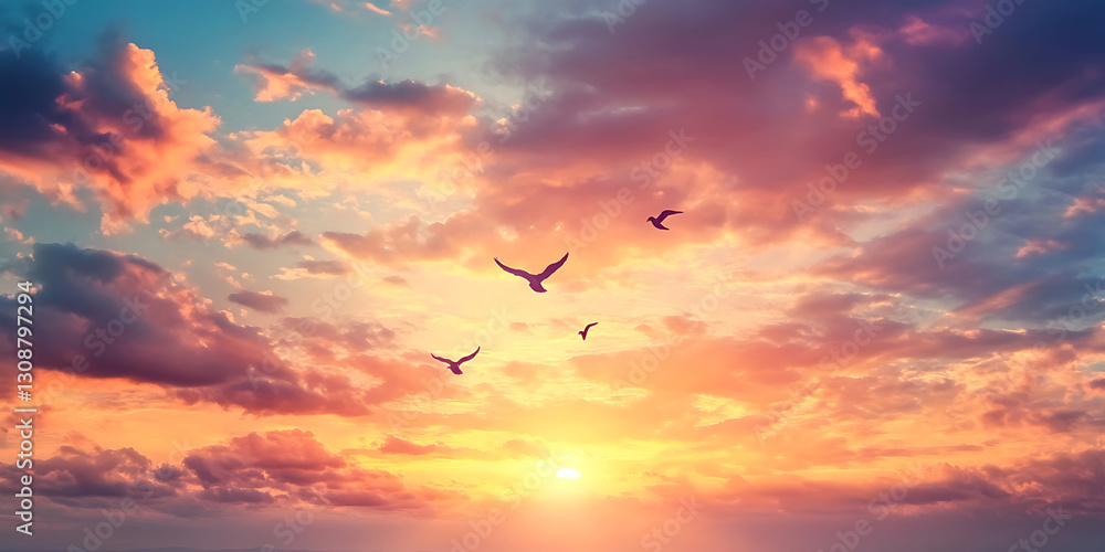 Birds Flying Across a Sunset Cloudscape for a Peaceful and Scenic Wallpaper Birds Flying Across a Sunset Cloudscape for a Peaceful and Scenic Wallpaper