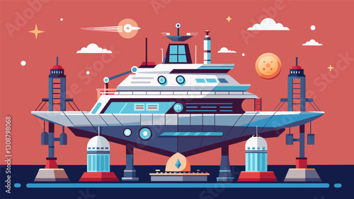 The ships advanced technology and equipment were a testament to the massive financial investments and tingedge research that went into its. Vector illustration