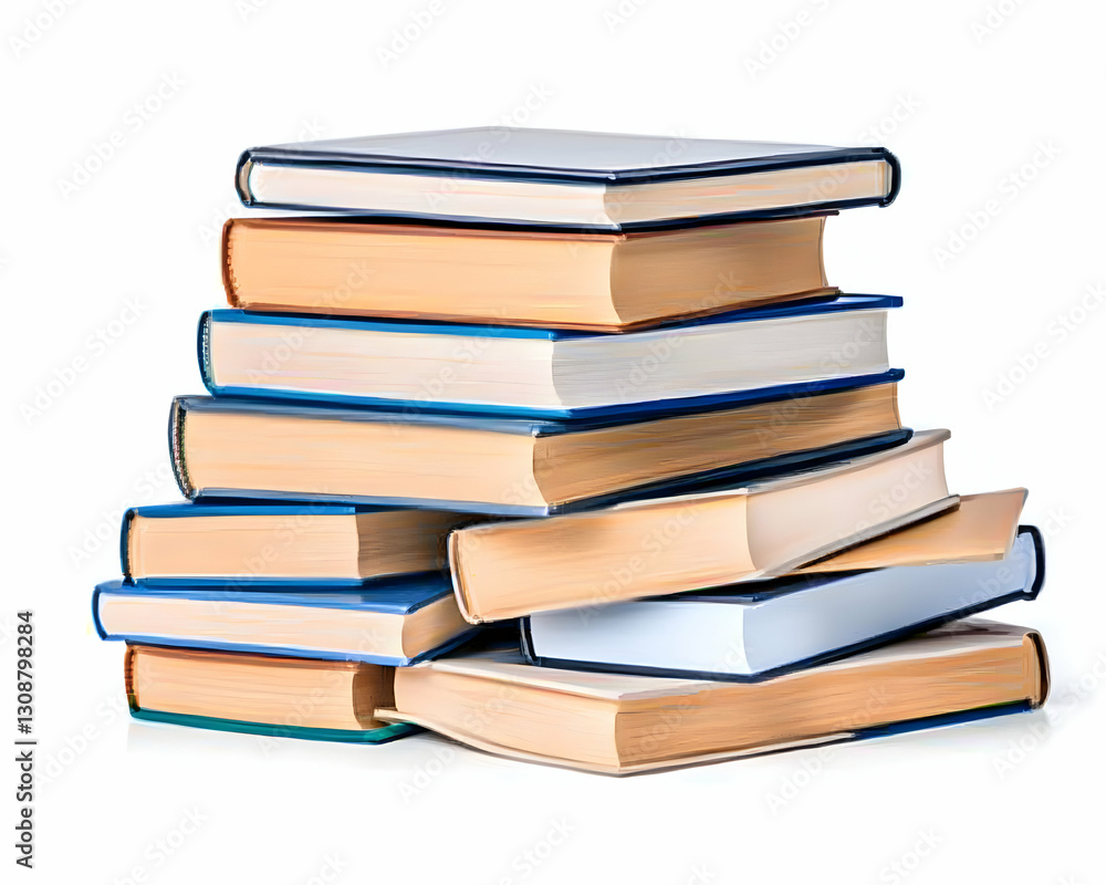 Stack of hardcover books on white background; perfect for education or library themes Stack of hardcover books on white background; perfect for education or library themes