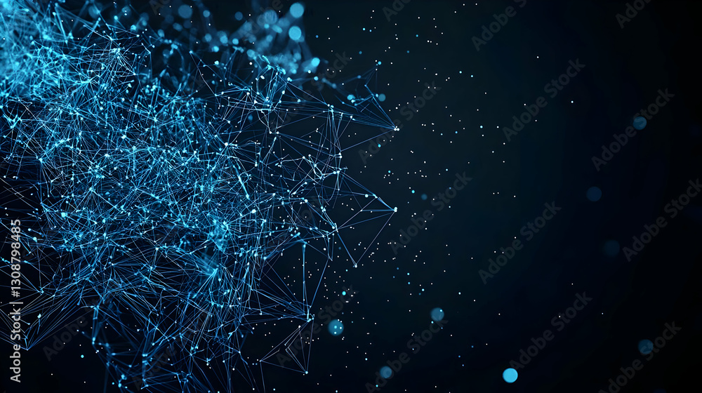 Fototapeta premium Abstract Digital Network Particle Connection In Dark Blue Background