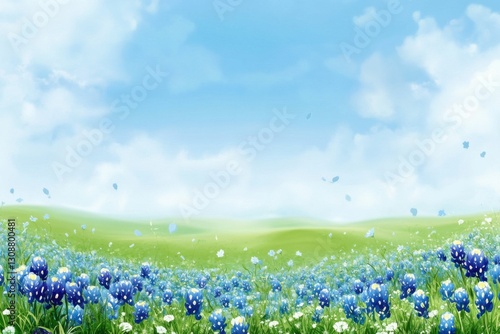 Bluebonnet Background. Beautiful Blue Flowers in Spring Meadow