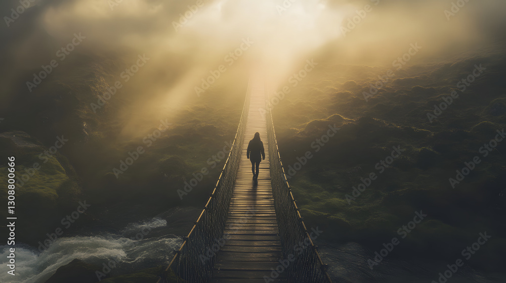 Fototapeta premium A person walking on the bridge 