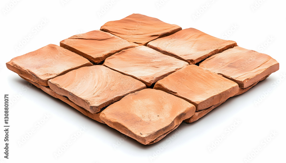 Terracotta tile sample; rustic, square design; isolated on white; ideal for flooring or patio projects Terracotta tile sample; rustic, square design; isolated on white; ideal for flooring or patio projects