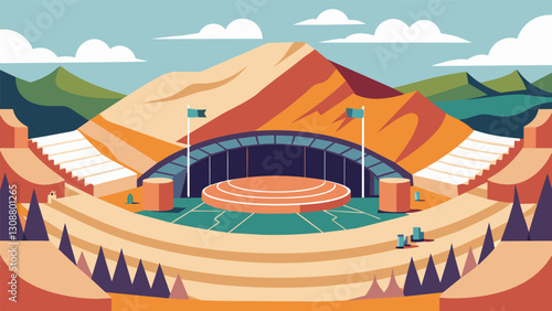The transformation of a former openpit mine into an amphitheater providing a unique and scenic venue for outdoor events.. Vector illustration