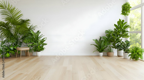 Bright Indoor Space with Lush Green Plants and Natural Light