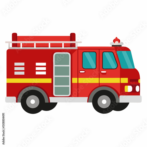 Classic Red Fire Truck Emergency Vehicle Illustration for Kids