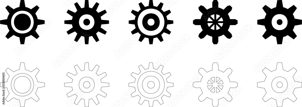 Cogwheel machine gear icon. Set of gear wheels. Connected cogs gears vector illustration