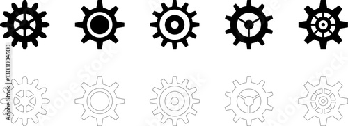 Cogwheel machine gear icon. Set of gear wheels. Connected cogs gears vector illustration