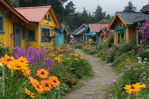 A charming street in Hoonah, Alaska, small-town and peaceful, coastal setting photo