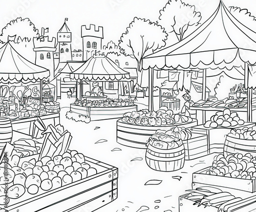 A festival scene with food ...