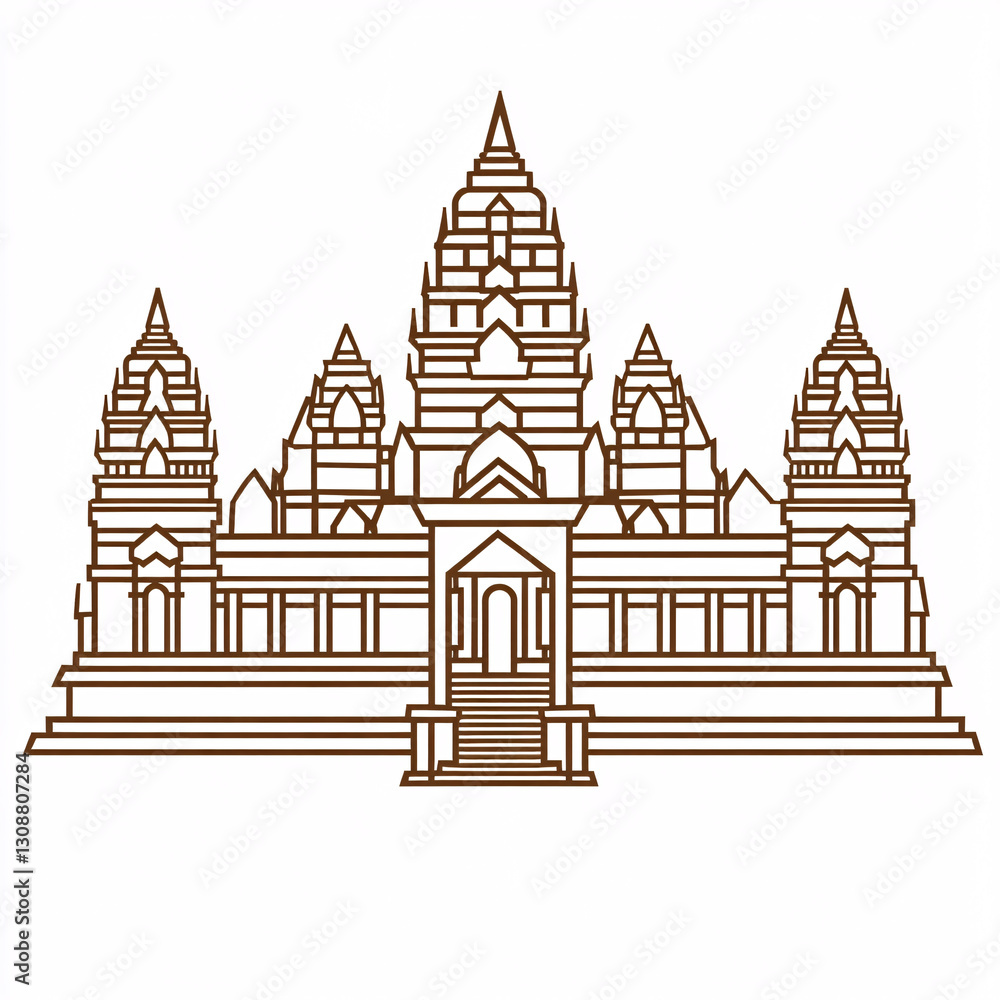 Minimalist flat design illustration of temple with intricate details, showcasing architectural beauty and cultural significance Minimalist flat design illustration of temple with intricate details, showcasing architectural beauty and cultural significance
