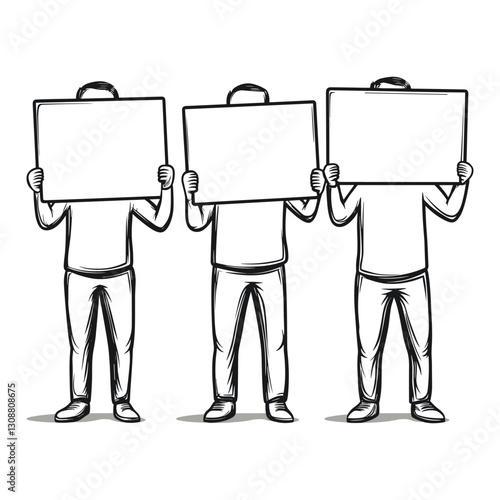 Hand-Drawn Protesters Holding Blank Signs