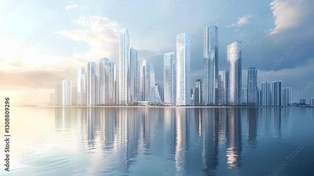 Fototapeta premium Future city water reflection