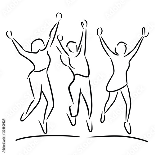 Abstract Dancing Figures in Continuous Line Art
