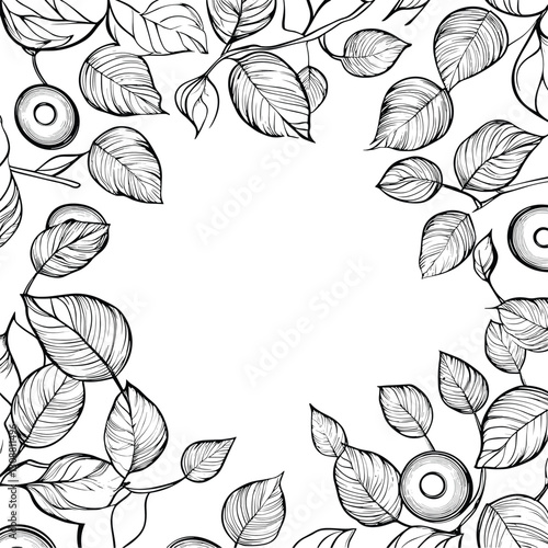 Intricate Botanical Leaf Frame in Monochrome