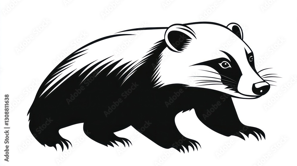 Obraz premium Badger illustration, wildlife, forest, animal, white background, design