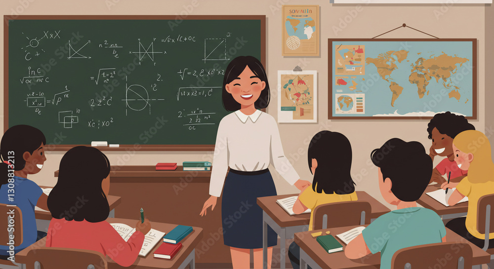Vector class, teacher, teacher, classroom discussion, illustration Vector class, teacher, teacher, classroom discussion, illustration