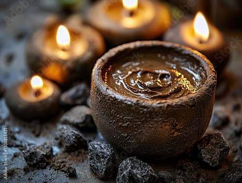 A therapeutic scene demonstrating the benefits of mud therapy for relaxation and healing. photo