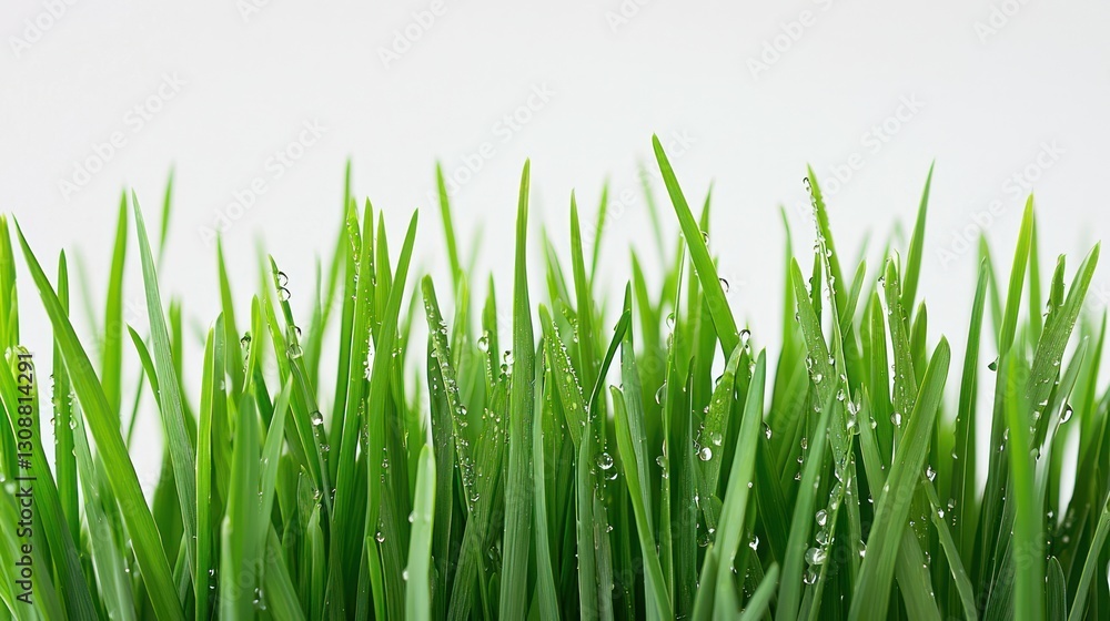 Lush green grass with water droplets against a light background. Lush green grass with water droplets against a light background.