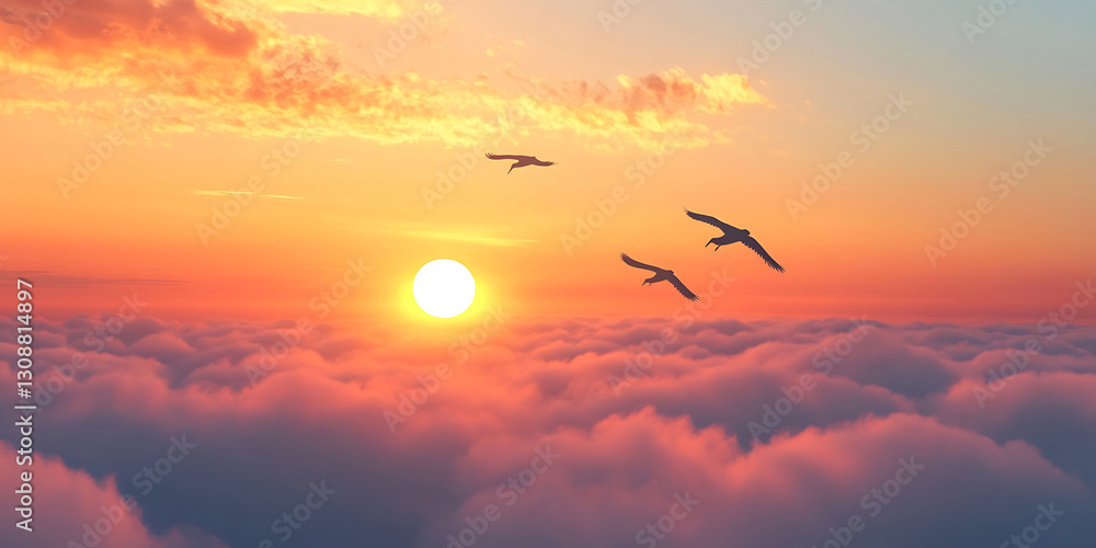 Birds Flying Across a Sunset Cloudscape for a Peaceful and Scenic Wallpaper Birds Flying Across a Sunset Cloudscape for a Peaceful and Scenic Wallpaper