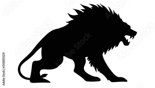 Lion silhouette roaring on a white background