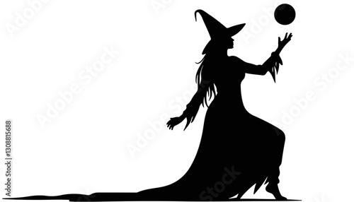 Silhouette of a witch juggling a magical orb