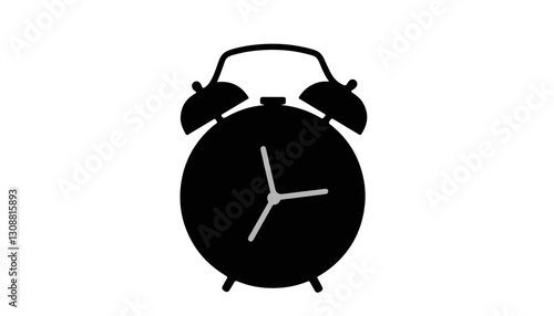 Black alarm clock silhouette on white background