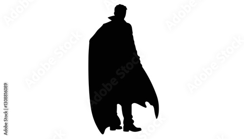 Silhouette of a figure wearing a cape