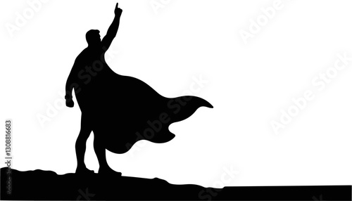 Superhero silhouette pointing against a blank background