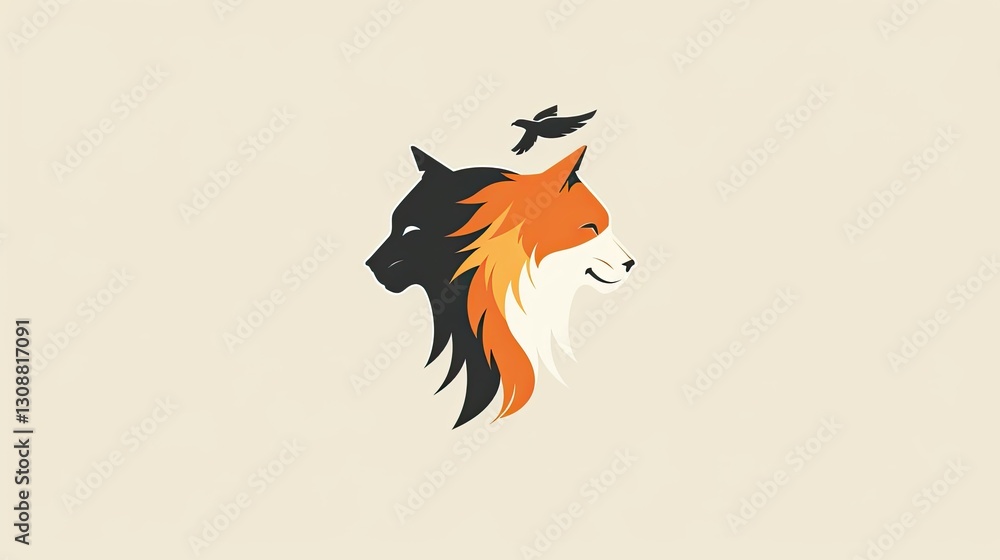 Fototapeta premium logo design, cat and dog side by side, simple vector graphic logo of pet shop with yellow orange color scheme