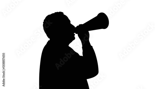 Silhouette of a man shouting through a megaphone