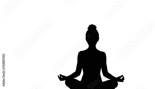 Silhouette of a woman meditating against a white background