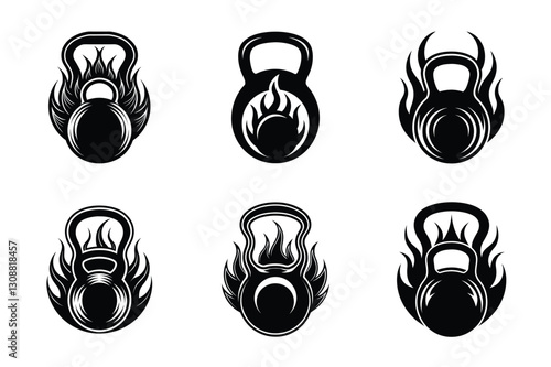 Black Kettlebell Silhouette Vectors Illustration with gym fitness icon for Workout Design Perfect for Fitness Logos