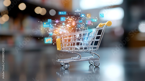 Digital shopping revolution online retail e-commerce virtual experience urban environment close-up view modern trends