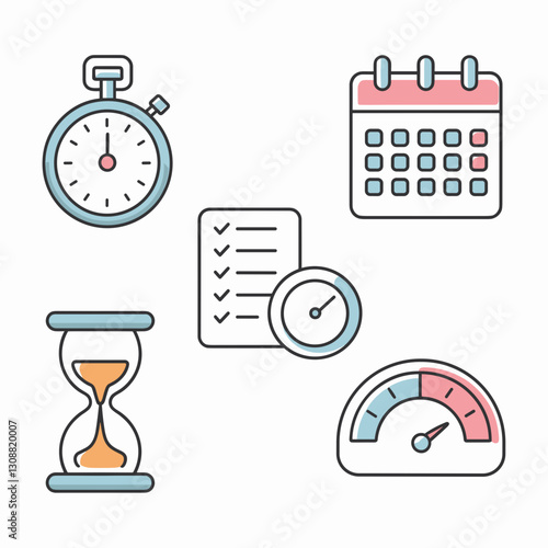 Clean and modern vector icons for time management and productivity