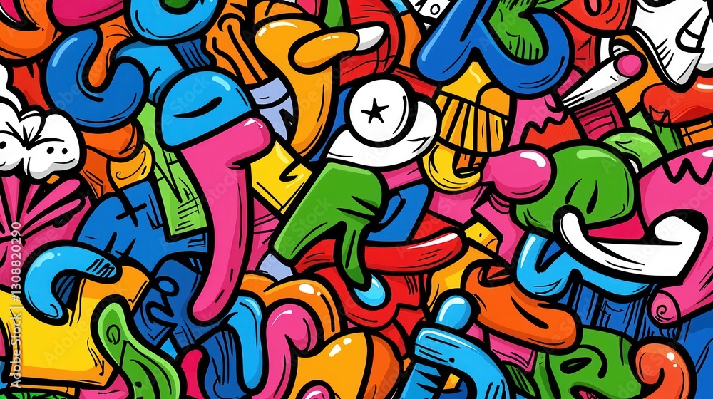 Colorful Abstract Background with Hand-Drawn Letters and Shapes in Bright Colors Colorful Abstract Background with Hand-Drawn Letters and Shapes in Bright Colors
