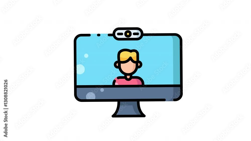 animation of a computer monitor with a person on the screen. animation of a computer monitor with a person on the screen.