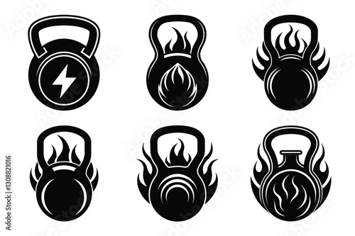 Black Kettlebell Silhouette Vectors Illustration with gym fitness icon for Workout Design Perfect for Fitness Logos