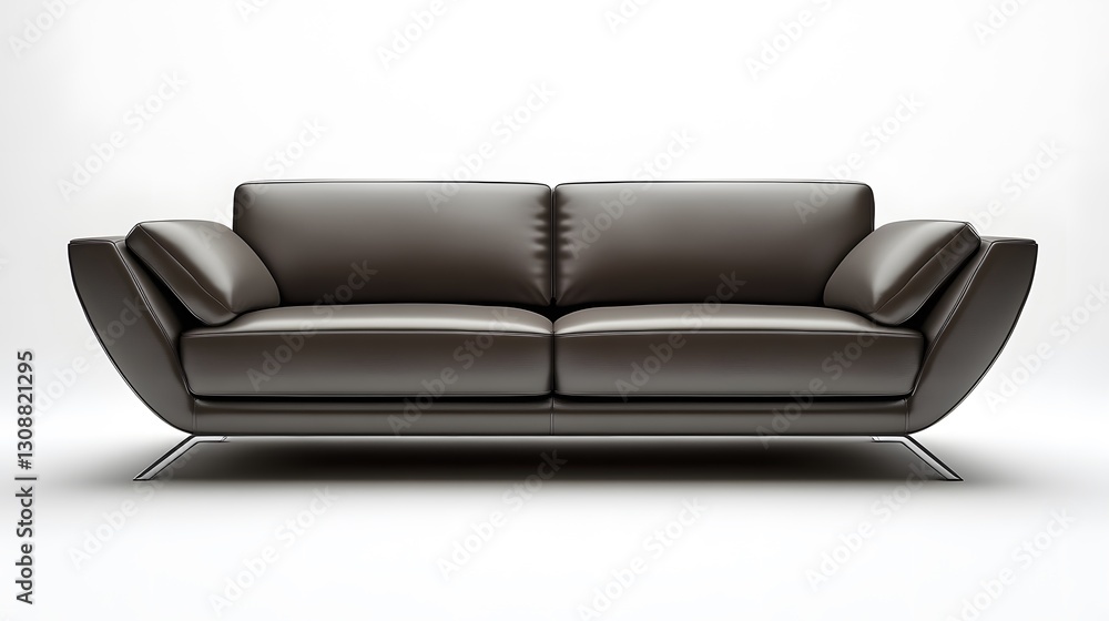 A luxurious modern leather sofa with a sleek design, set against a plain white background, soft shadows emphasizing its contours A luxurious modern leather sofa with a sleek design, set against a plain white background, soft shadows emphasizing its contours