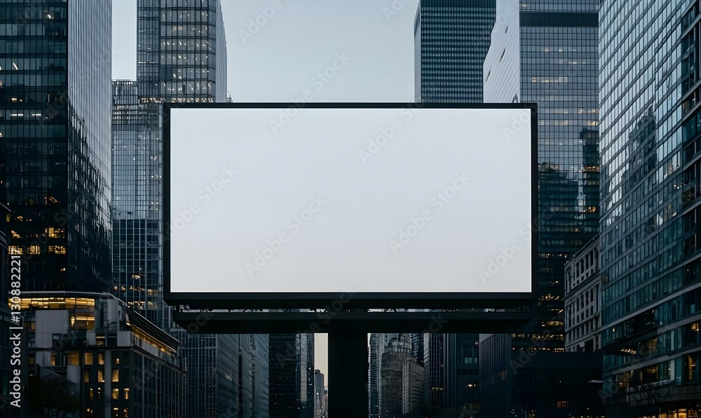 Empty Billboard Surrounded by Modern Skyscrapers in Urban Cityscape Empty Billboard Surrounded by Modern Skyscrapers in Urban Cityscape