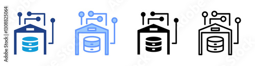 Data Warehouse icon set multiple style collection