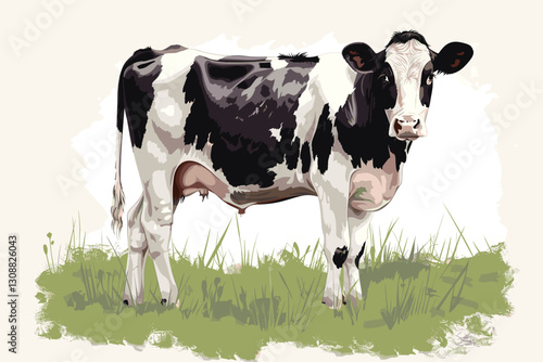 Farm animal cow standing on a grass field
