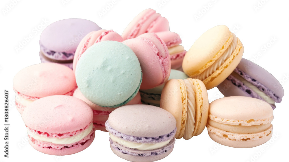 Delightful pastel macarons create a whimsical dessert landscape in soft hues Delightful pastel macarons create a whimsical dessert landscape in soft hues