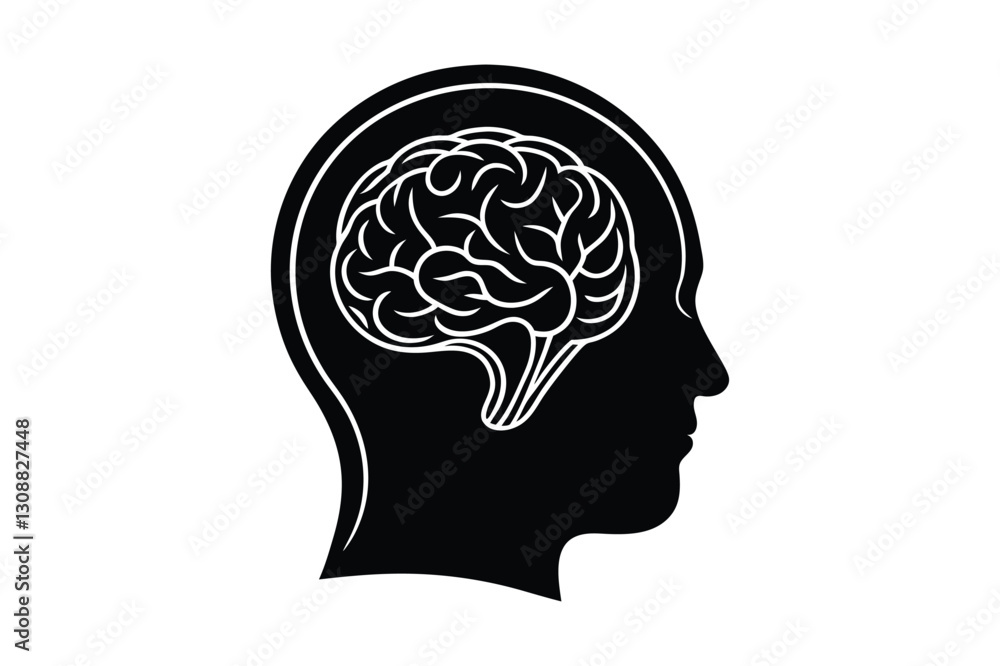Human head silhouette with brain Vector with Mind Intelligence and Creativity Illustration Human head silhouette with brain Vector with Mind Intelligence and Creativity Illustration
