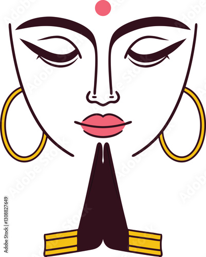 A stylized, graphic illustration of a woman's face, likely inspired by Indian aesthetics.