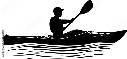 silhouette kayaker paddling water