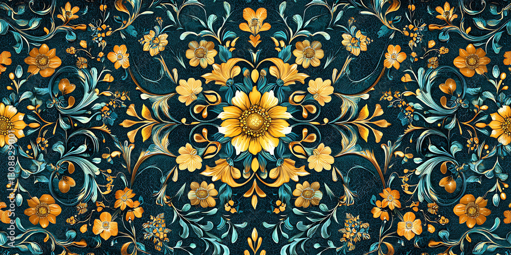 Seamless Persian Rug-Inspired Pattern with Floral Motifs for Textile, Carpet, or Wallpaper Design Seamless Persian Rug-Inspired Pattern with Floral Motifs for Textile, Carpet, or Wallpaper Design