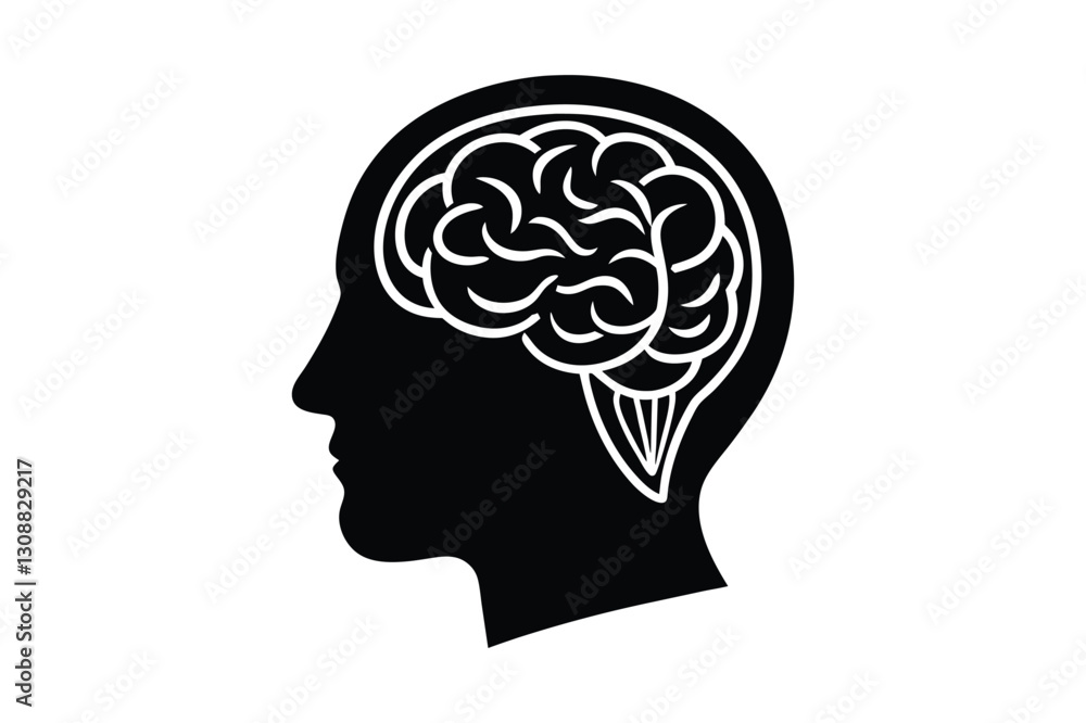 Human head silhouette with brain Vector with Mind Intelligence and Creativity Illustration Human head silhouette with brain Vector with Mind Intelligence and Creativity Illustration