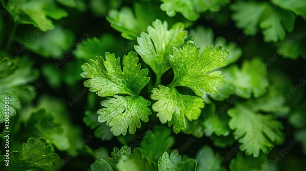 Close-up of fresh cilantro leaves, showcasing their vibrant green color and texture. Close-up of fresh cilantro leaves, showcasing their vibrant green color and texture.