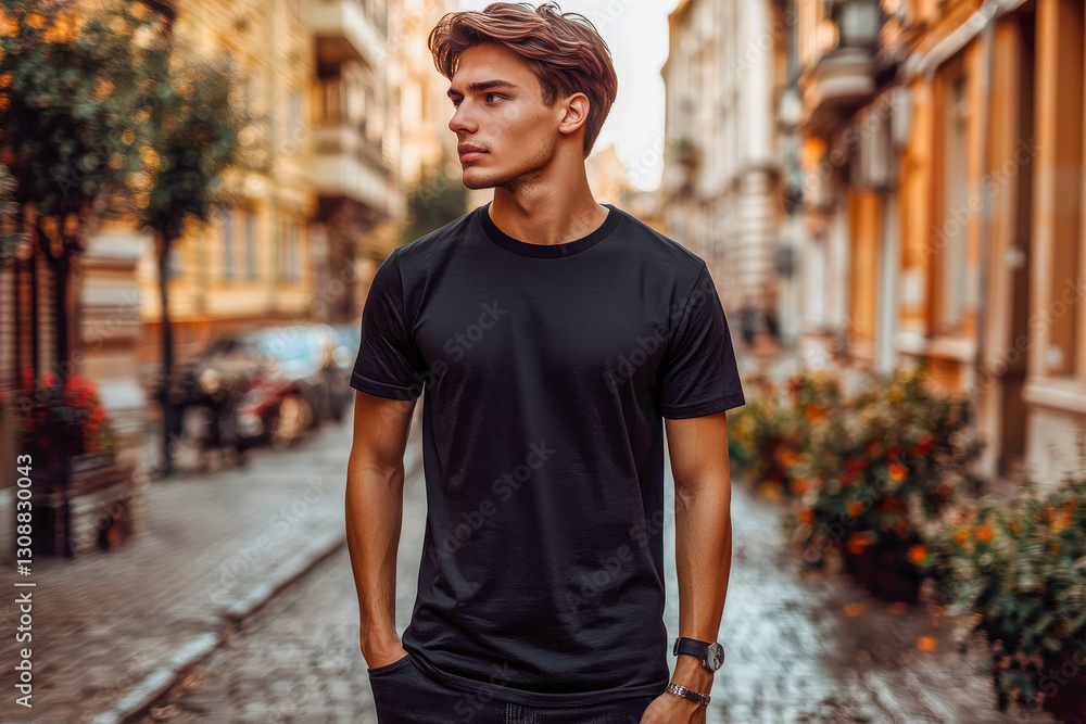 A young man stands thoughtfully on a city street, capturing a moment of introspection amidst vibrant urban surroundings. A young man stands thoughtfully on a city street, capturing a moment of introspection amidst vibrant urban surroundings.